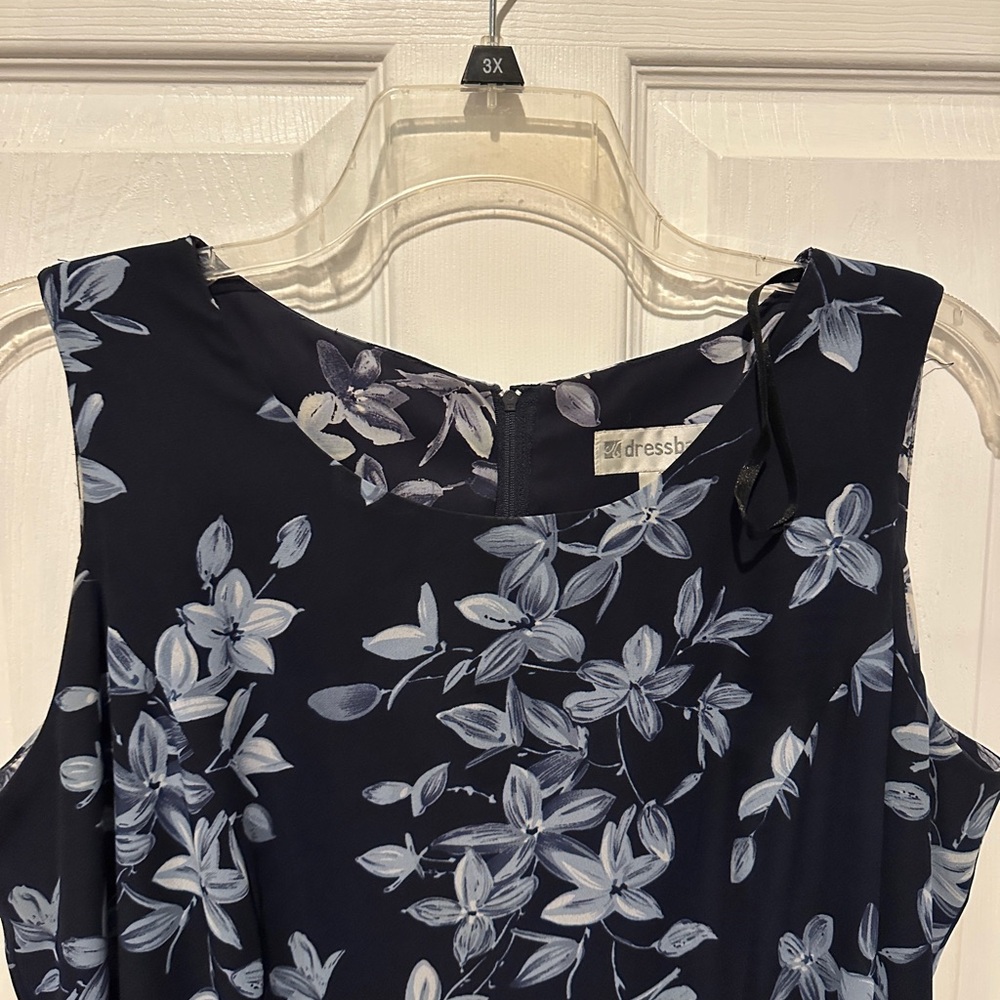 dressbarn Navy Sleeveless Midi Dress with Light Blue Floral Print - Picture 2 of 3